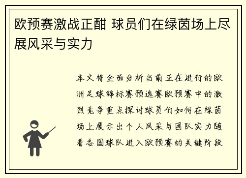 欧预赛激战正酣 球员们在绿茵场上尽展风采与实力
