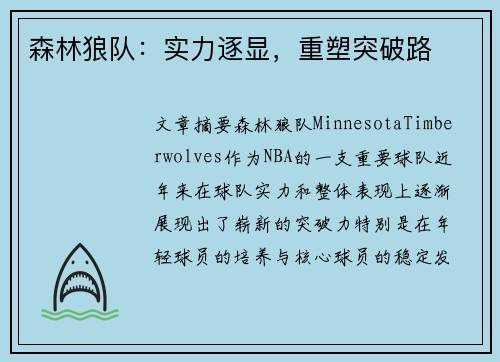 森林狼队:实力逐显,重塑突破路